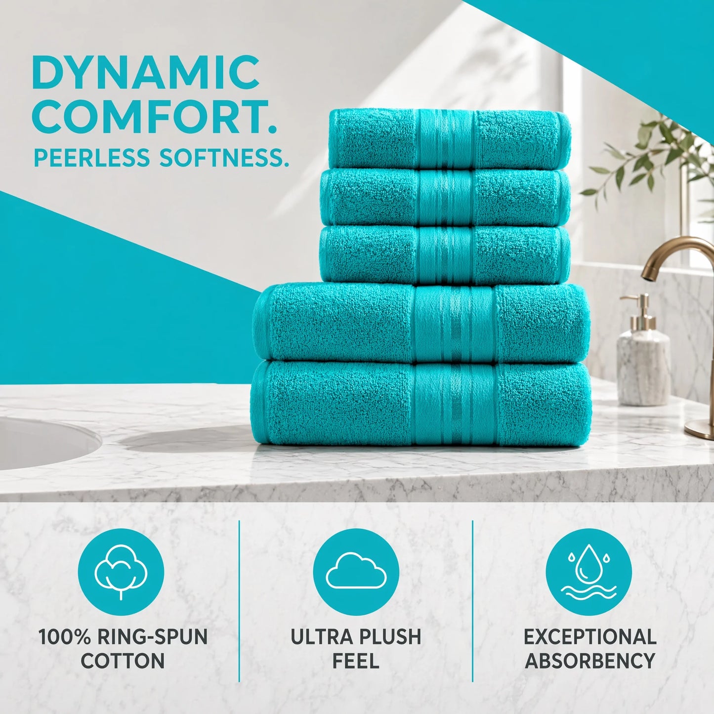 8 Piece Luxury Towel Set, 600 GSM Ring Spun Cotton, Highly Absorbent