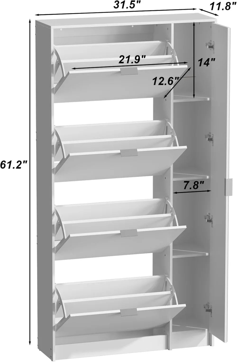Shoe Storage 4 Flip Drawers & Mirror,