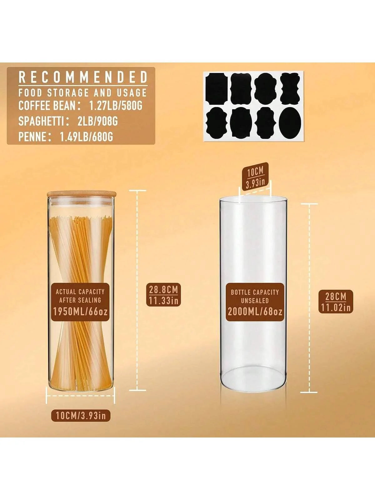 3/6PCS Glass Food Storage Jars w/Lids, 66OZ/1400ML Large Capacity