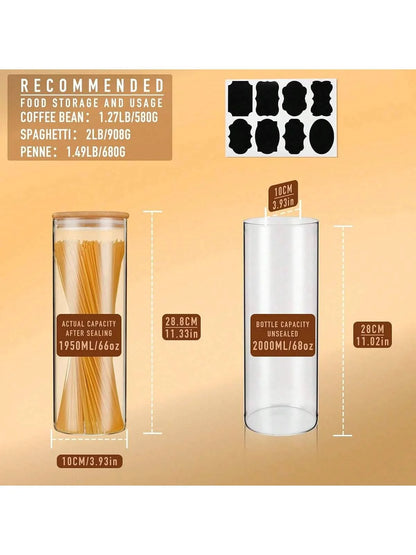 3/6PCS Glass Food Storage Jars w/Lids, 66OZ/1400ML Large Capacity