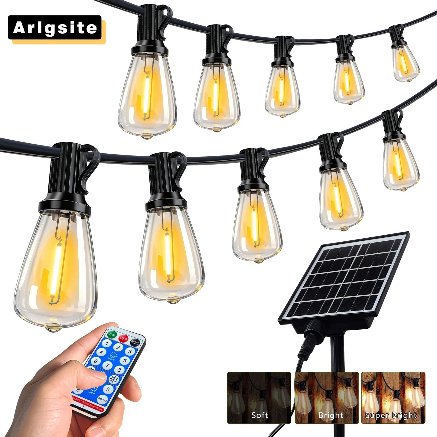 100' Solar Outdoor String Patio Lights, Shatterproof, Remote