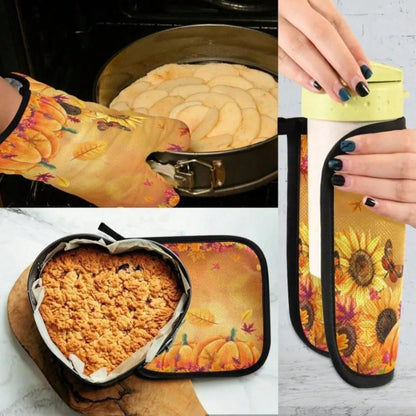 Pumpkin Fall Thanksgiving Oven Mitts and Pot Holders Set