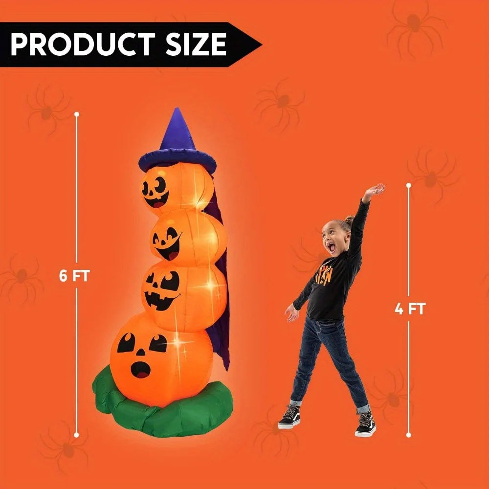 6 FT Inflatable Pumpkins with Witch Hat and Built-in LEDs