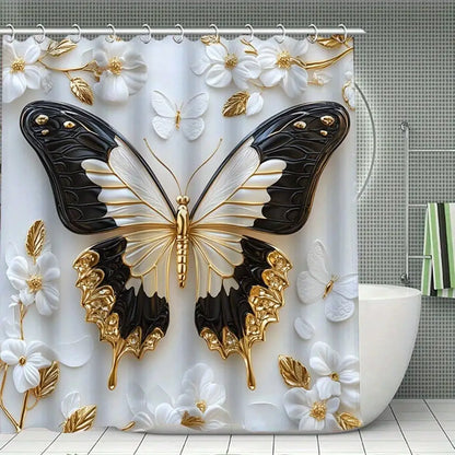 Waterproof Shower Curtain Set, Non-Slip Floor Mats, Commode Cover