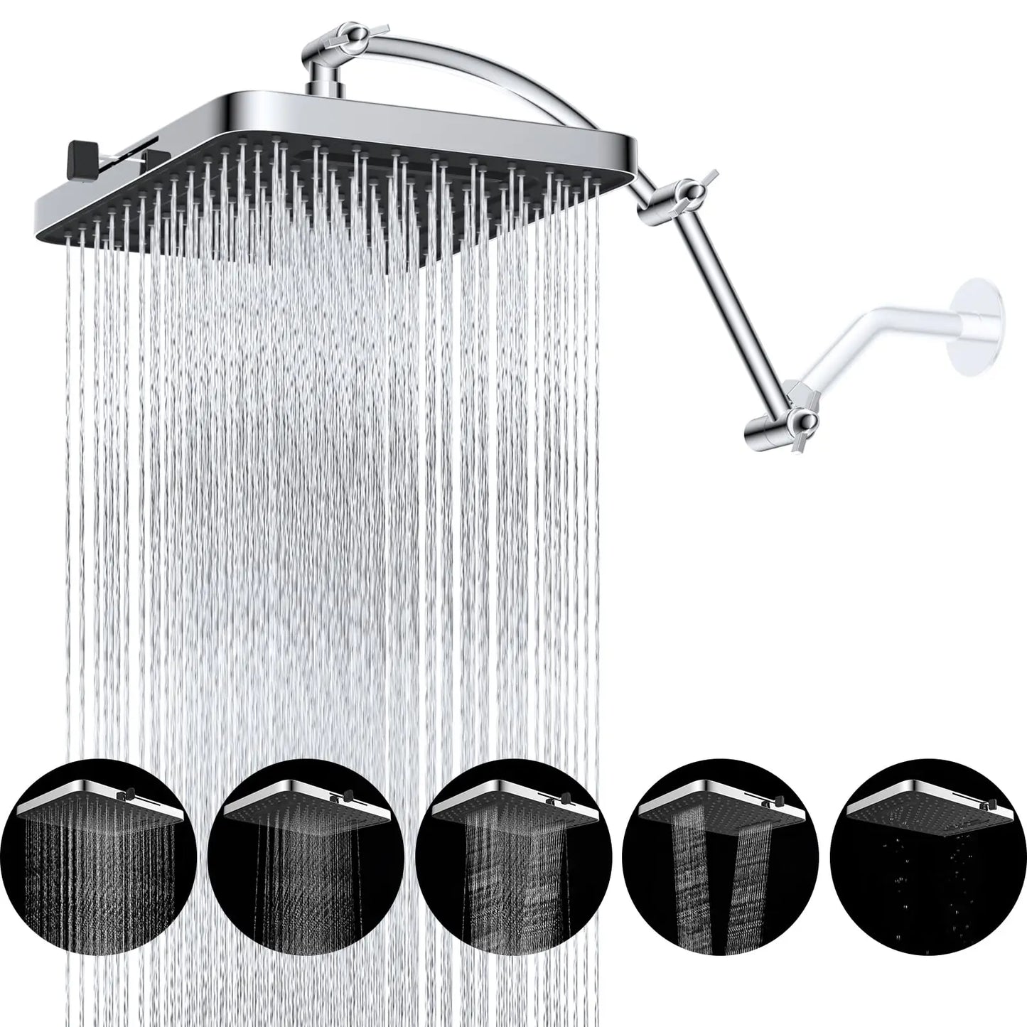 13" Rain Shower Head, 5 Spray Modes, 16" Extension Arm