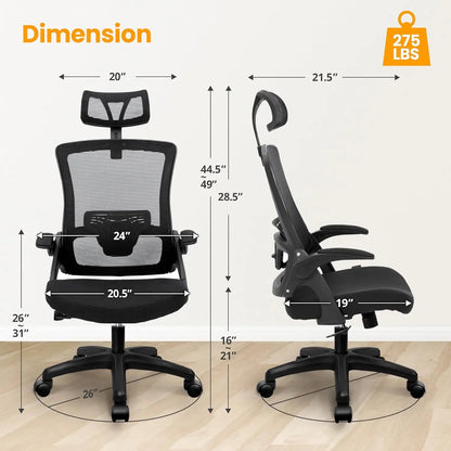 Ergonomic Chair w/High Back, Adjustable Arms, Lumbar Support,