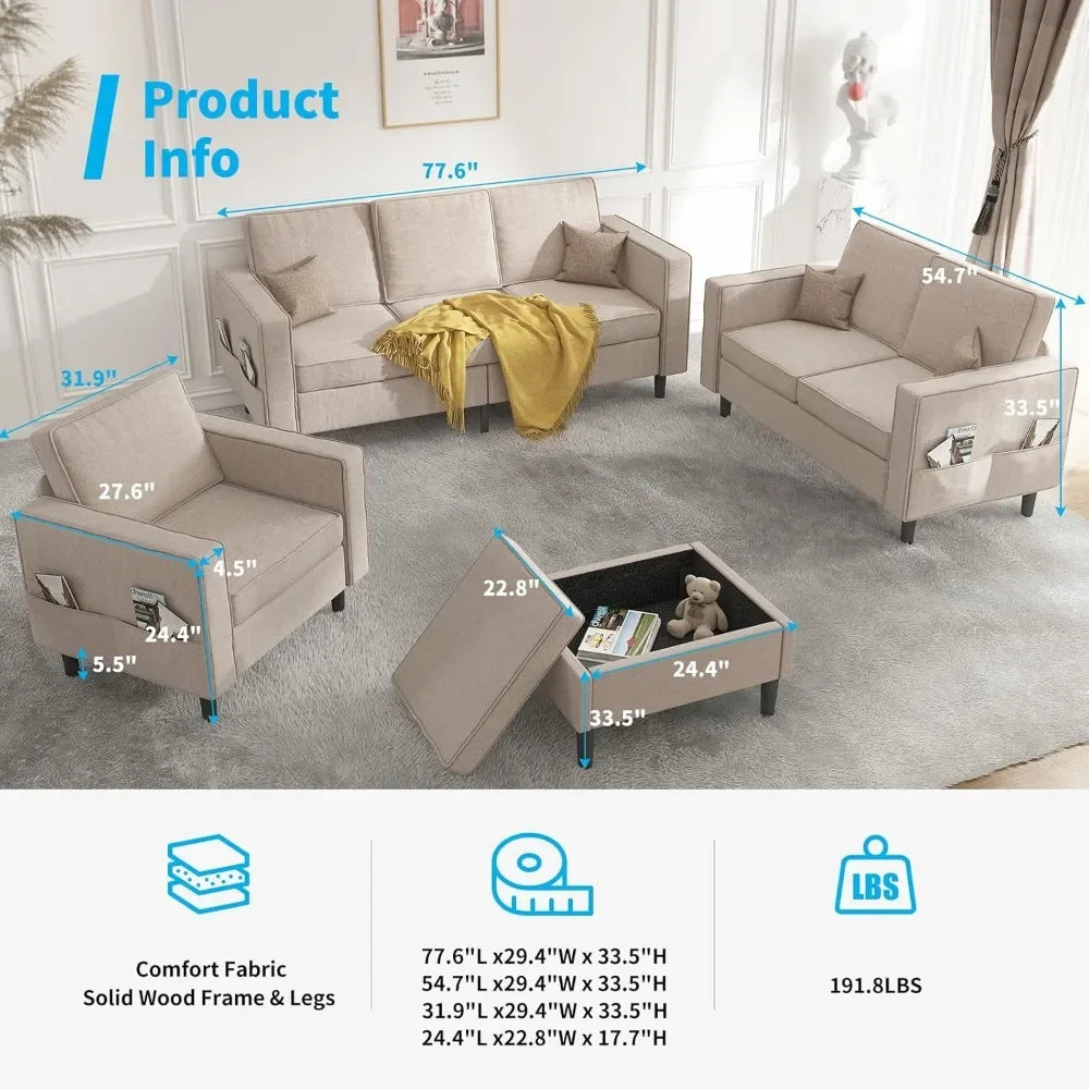 Living Room Sectional Couche(s) Set, 78" Width 3-Seater Small Couch