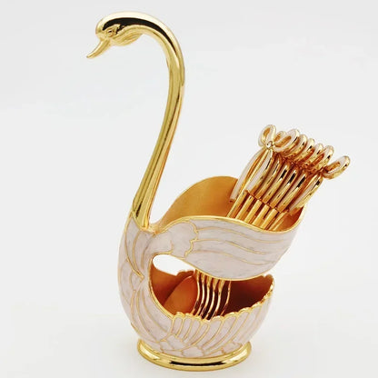 Elegant Swan Tableware Holder, Stainless Steel Spoon and Fork Base