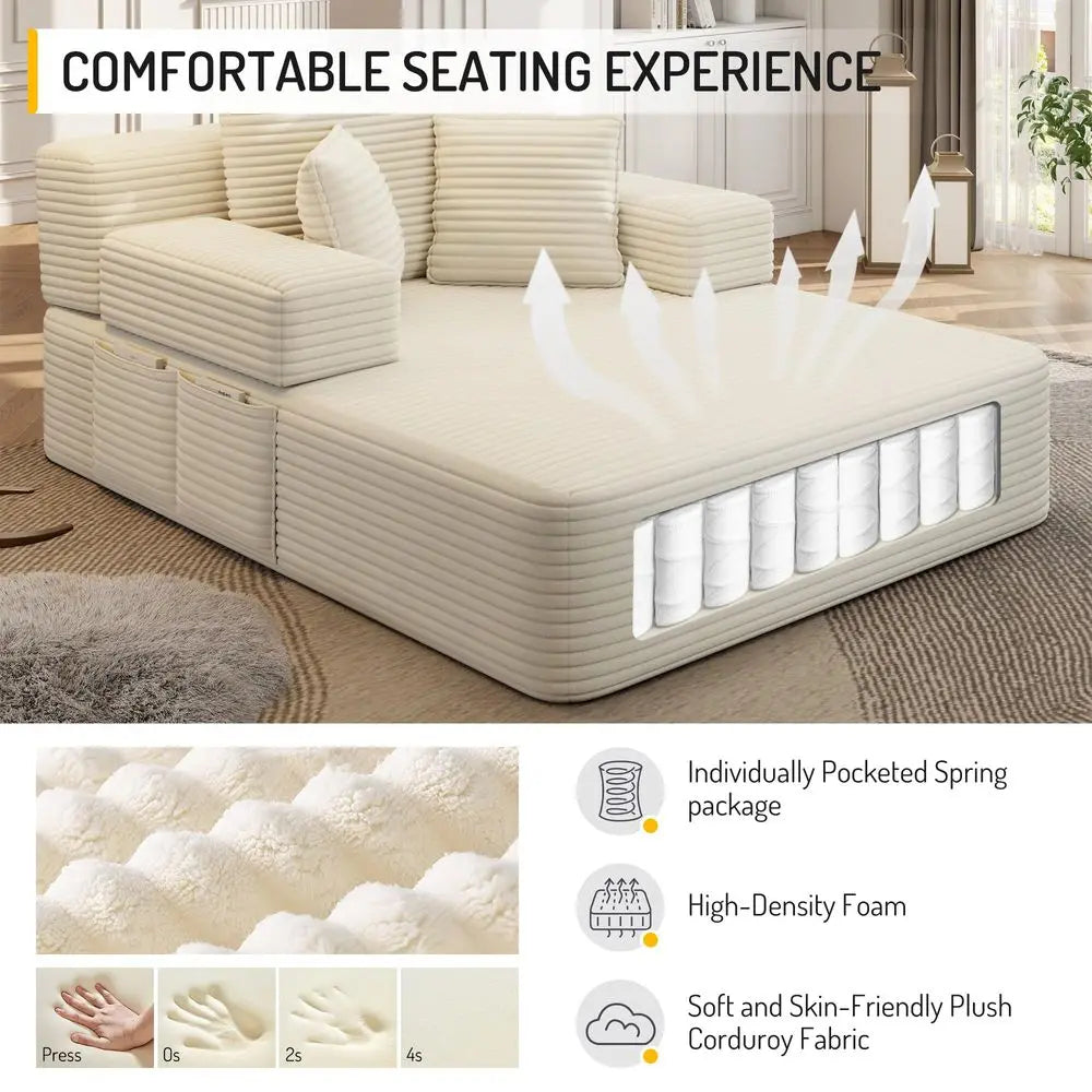 Oversized Boneless Convertible Chaise Lounge, Corduroy, 3 Pillows
