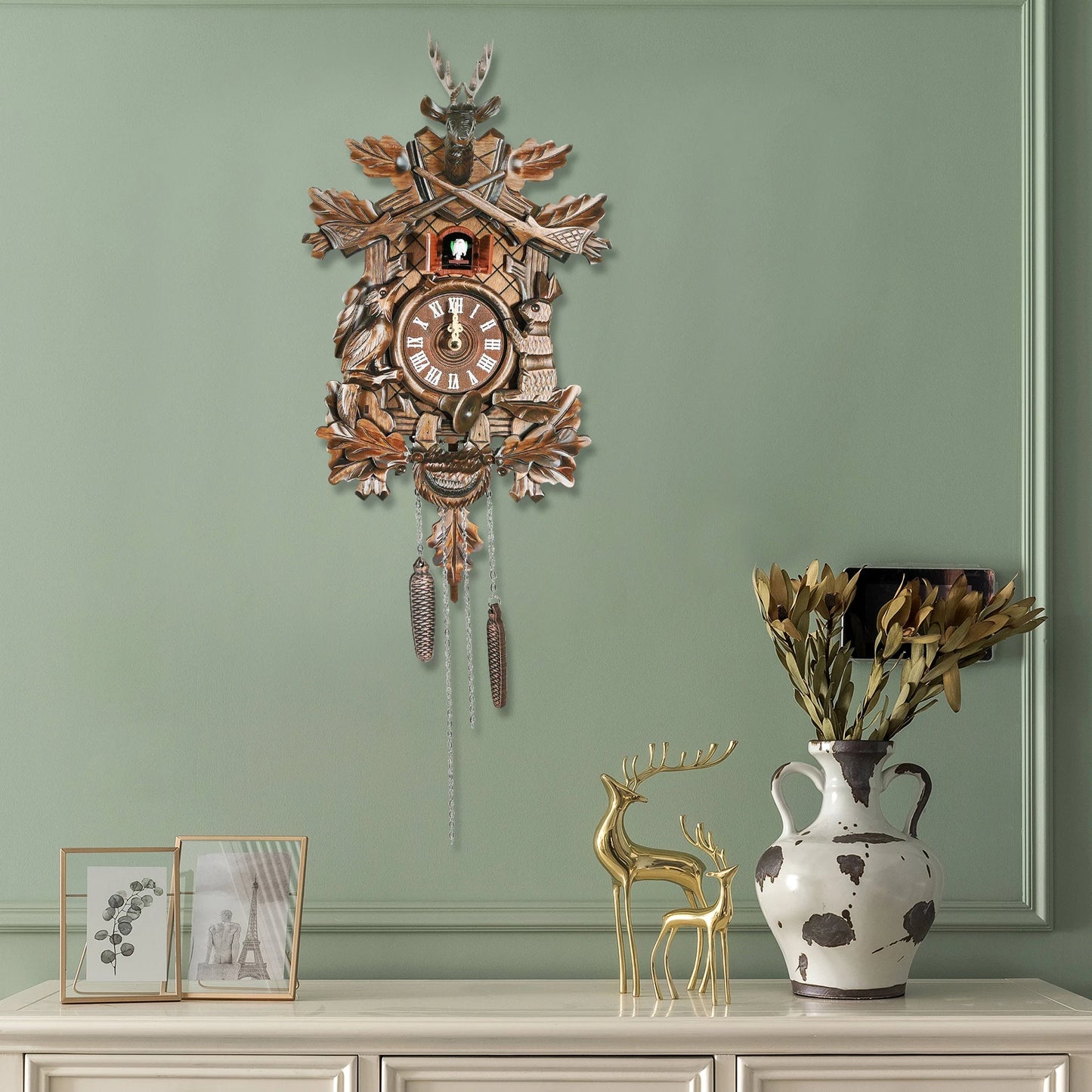 Forest Nordic Style Retro Cuckoo Clock w/Bird