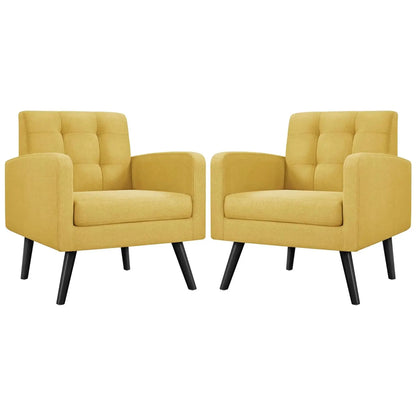 Set (2) Mid-Century Cozy Armchair, Button Tufted Back