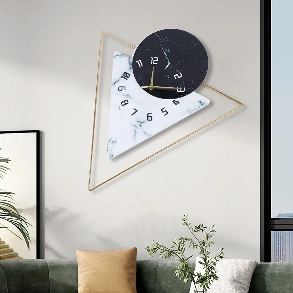 Geometric Wall Mounted Quartz Silent Clock with Nordic Minimalist