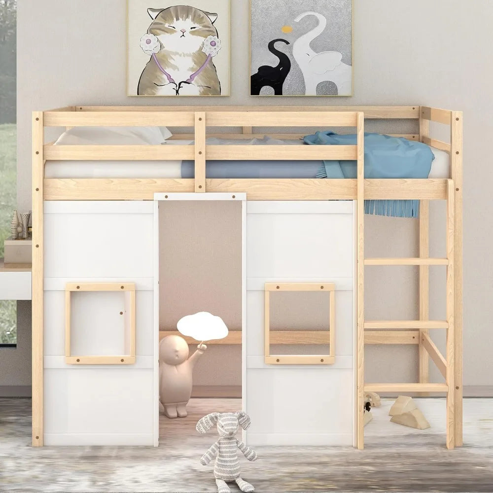 Playhouse Design Twin Size Loft Bed w/Built-in Storage