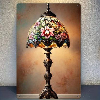 Elegant Floral Glass Table Lamp, Metal Sign Warm Beige