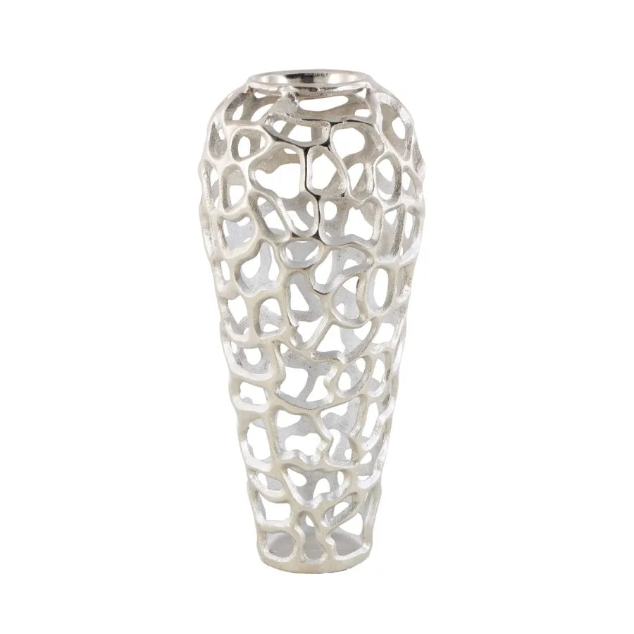 19" Coral Cutout Silver Aluminum Metal Vase