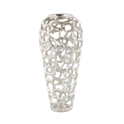 19" Coral Cutout Silver Aluminum Metal Vase