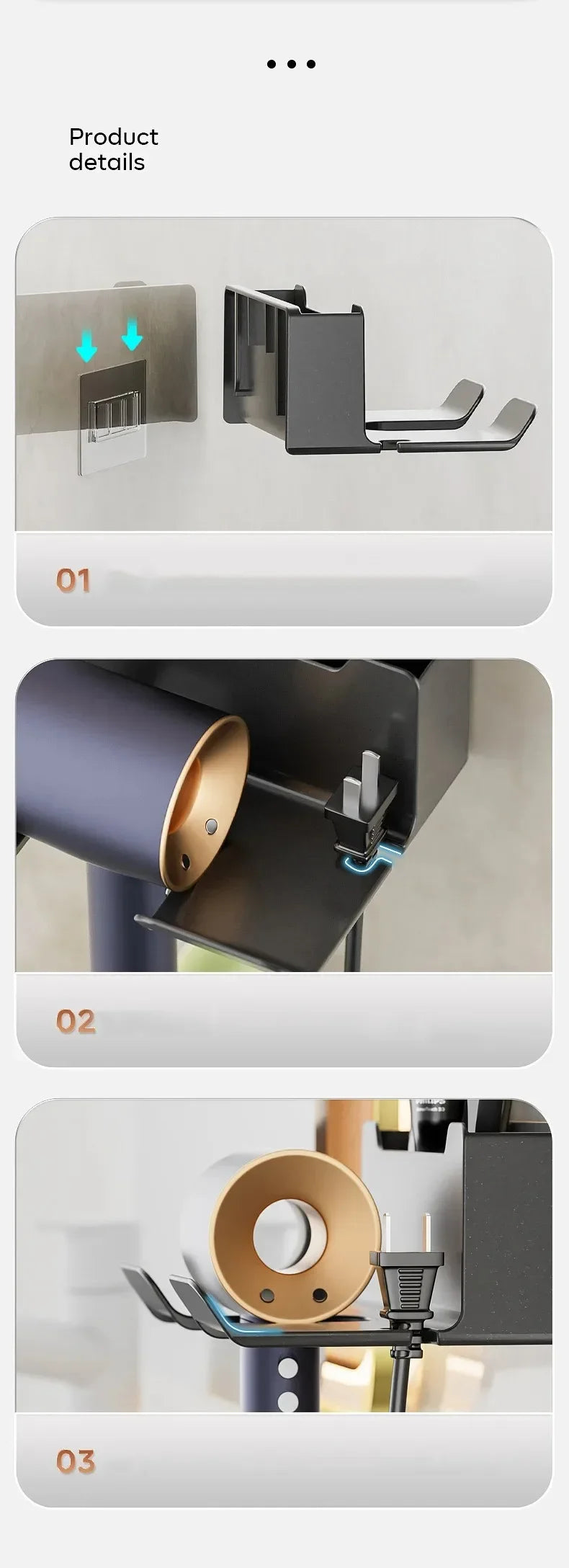 Wall Mount Hair Dryer Organizer, Holder, Suction Cup