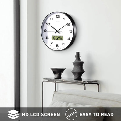 10"/12"/14" Wall Clock, 4 Color Options, Calendar and Temperature