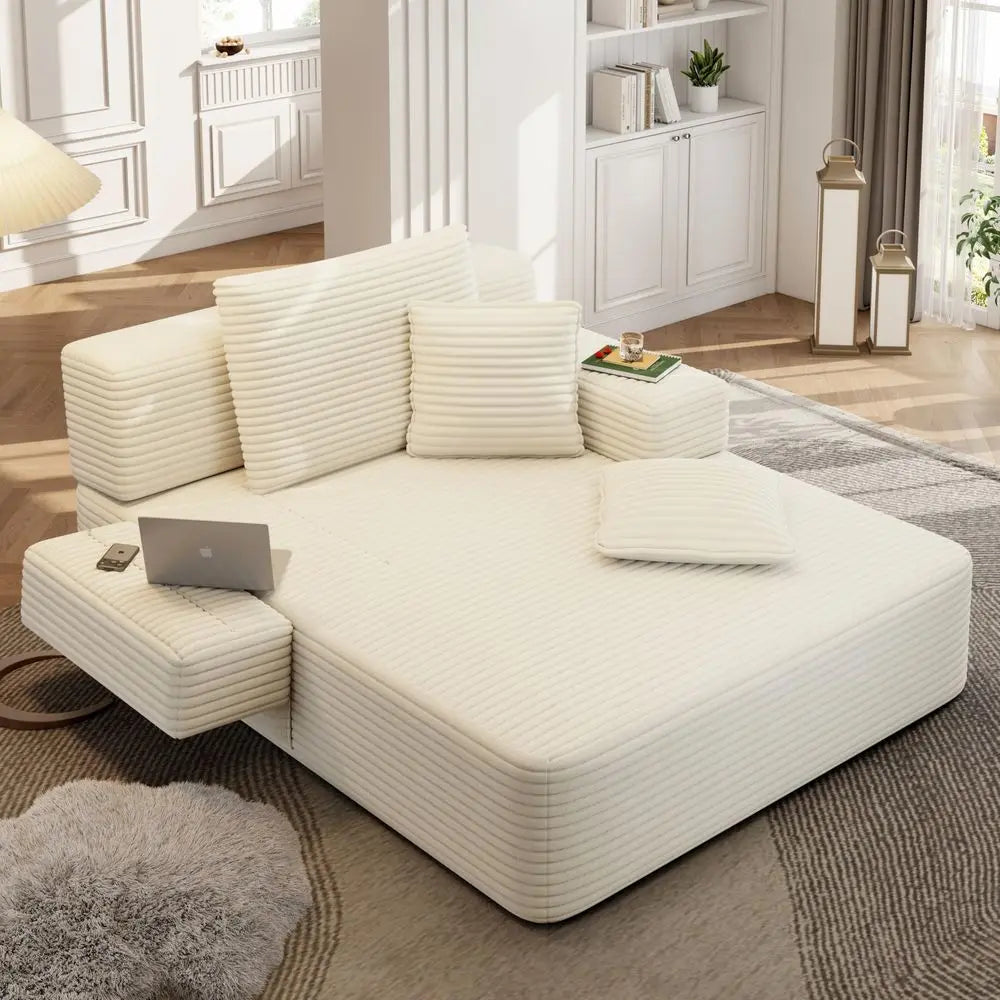 Oversized Boneless Convertible Chaise Lounge, Corduroy, 3 Pillows