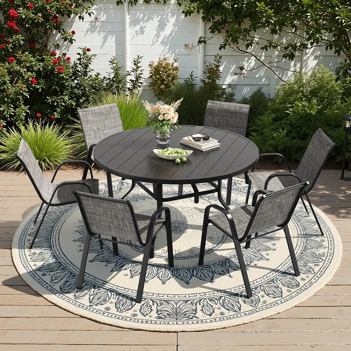 7pc Outdoor Round Patio Table with 6 Chairs