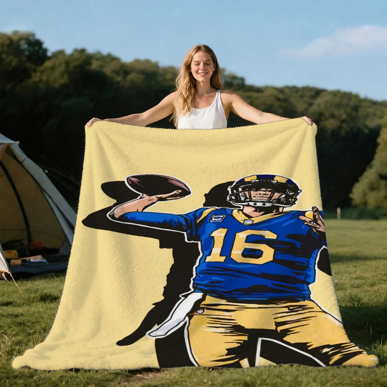 1pc Vintage American Football Player Print Throw Blanket