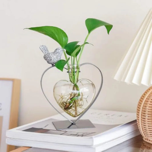 Modern Creative Desktop Glass Vase, Plant Terrarium Metal Stand
