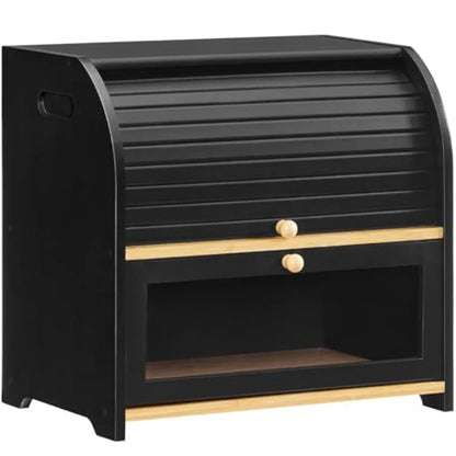 Bamboo Bread Box for Kitchen Countertop, 2 Tier Roll-Top Bread Bin