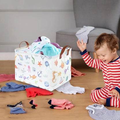 Ocean Animals Waterproof Kids foldable Laundry Basket, Multi-Colors
