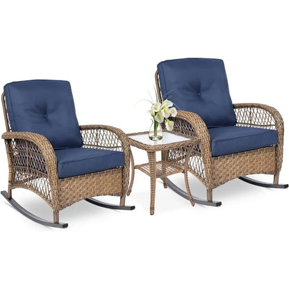 3pc Outdoor Rocker Conversation Bistro Set w/Cushions