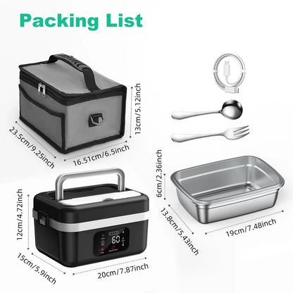 Rechargeable Portable Food Warmer w/Fork and Spoon, Insulated Carrying Bag