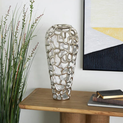 19" Coral Cutout Silver Aluminum Metal Vase