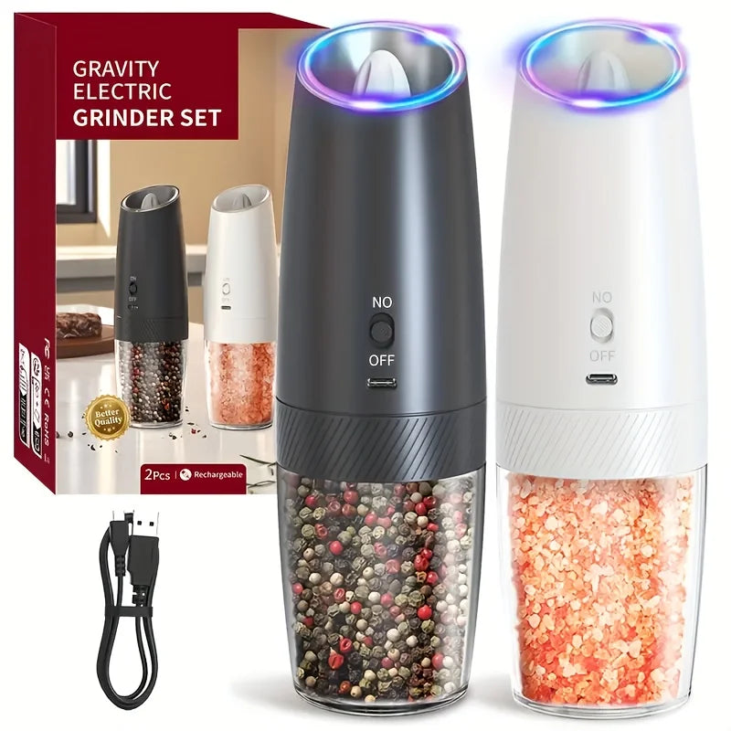 Rechargeable Electric Salt & Pepper Grinder Set, LED Light,