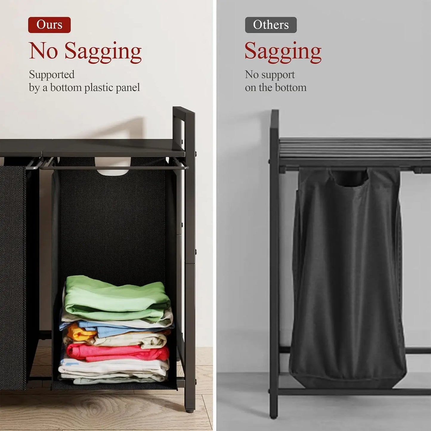 Dual Compartment Laundry Basket w/Shelf & Removable Bags,