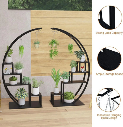 2pc 5-Tier Indoor Half-Moon Metal Plant Stand