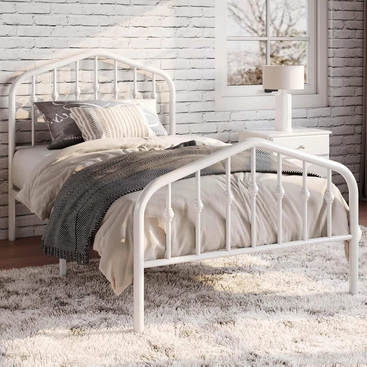 Wrought Iron, Victorian, Twin Size Metal Platform Bed Frame