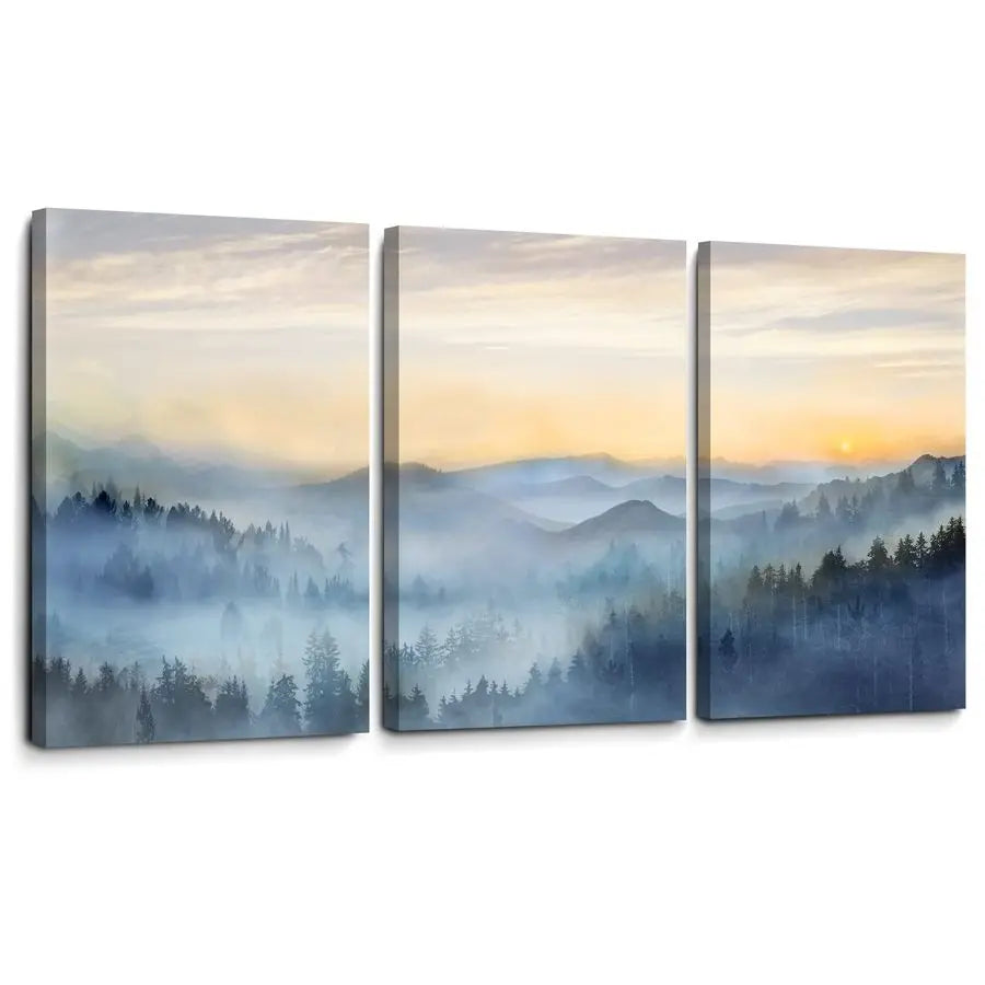 3 Panel Sunrise Misty Forest Print Picture Paintings Wall Art