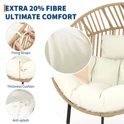 Oversized Ergonomic Papasan Wicker Egg Lounge Chair, Cushions