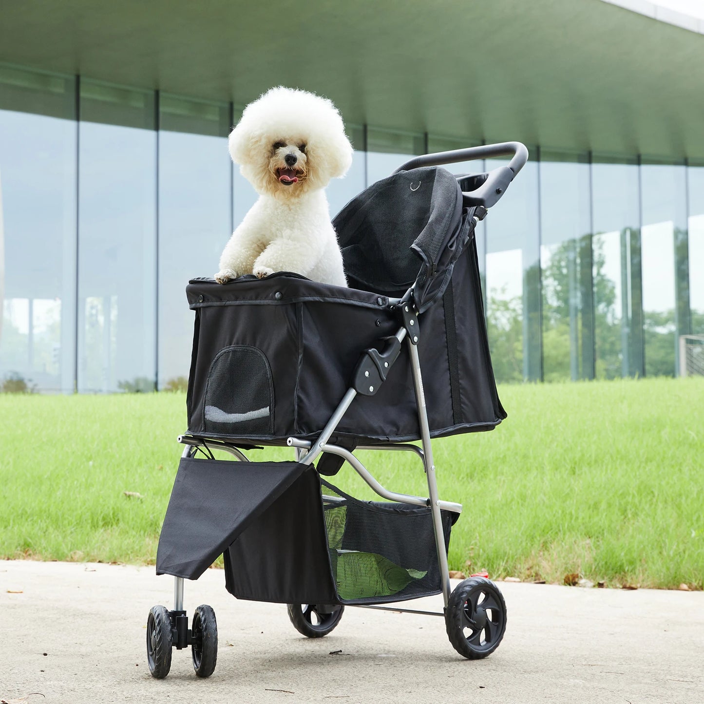3 Wheels Mesh Foldable Pet Stroller for Small Dogs and Cats