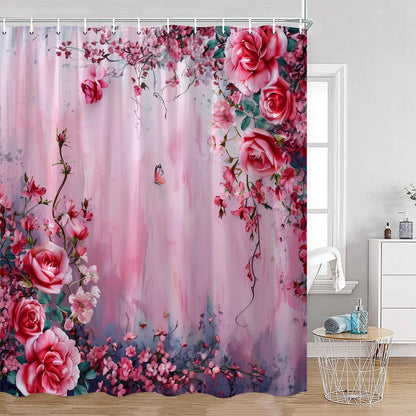 Red Roses Floral Shower Curtain, Romantic Flower