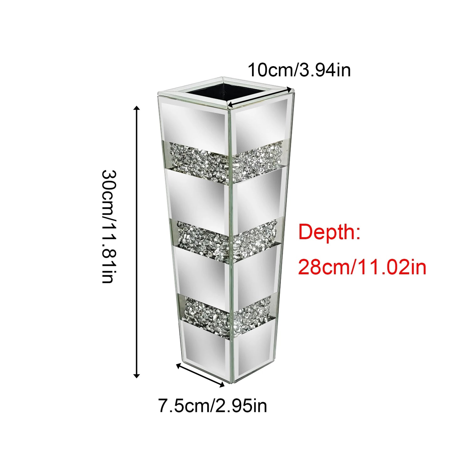 Tall Crystal Mirrored Diamond Floor Flower Vase