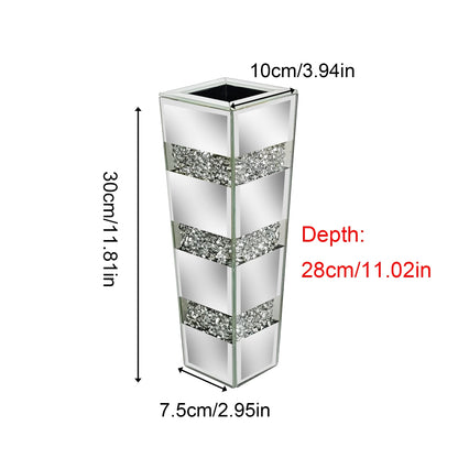 Tall Crystal Mirrored Diamond Floor Flower Vase