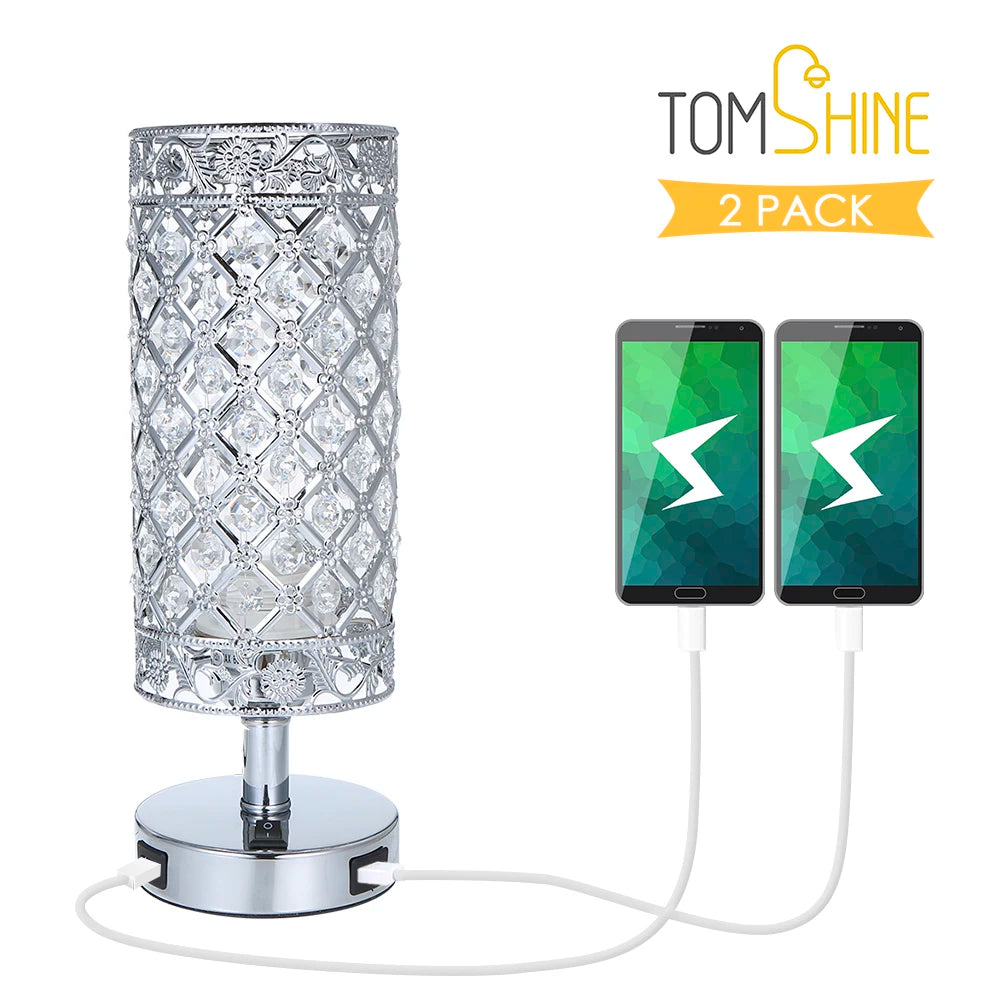 Modern Decorative Crystal Table Lamp Dual, USB Charging
