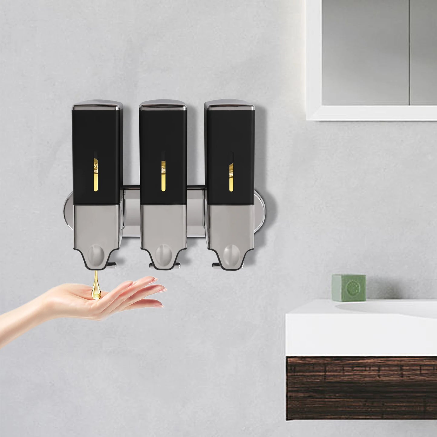 Triple Wall Mount Shampoo, Conditioner, Body Wash Dispenser 1500ml