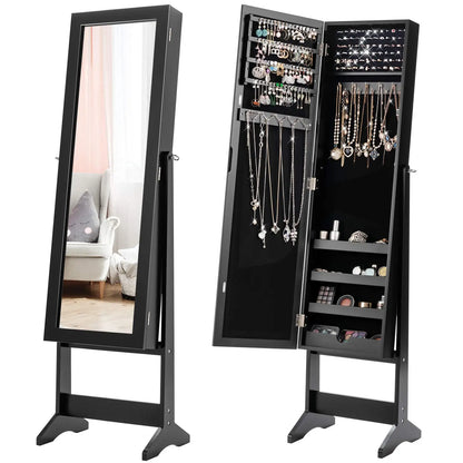Adjustable Free-Standing Jewelry Armoire w/Full Length Mirror, 3 Positions
