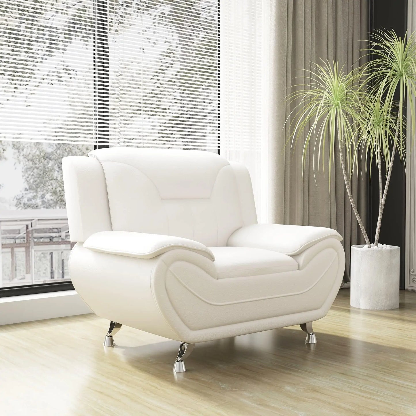 Elegant Compact Sofa, Long-Lasting Quality in White Faux Leather