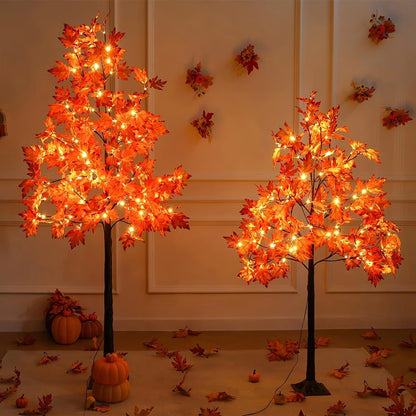 1pc 72" Artificial Autumn Glowing Maple Tree - Orange LED DIY Branches, USB Powered
