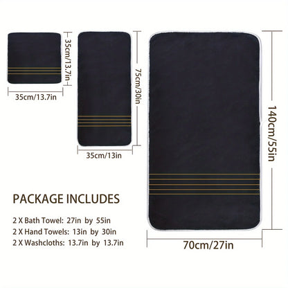 2/3/6/8 Pcs Bath Towel Set White & Gray with Gold Accents