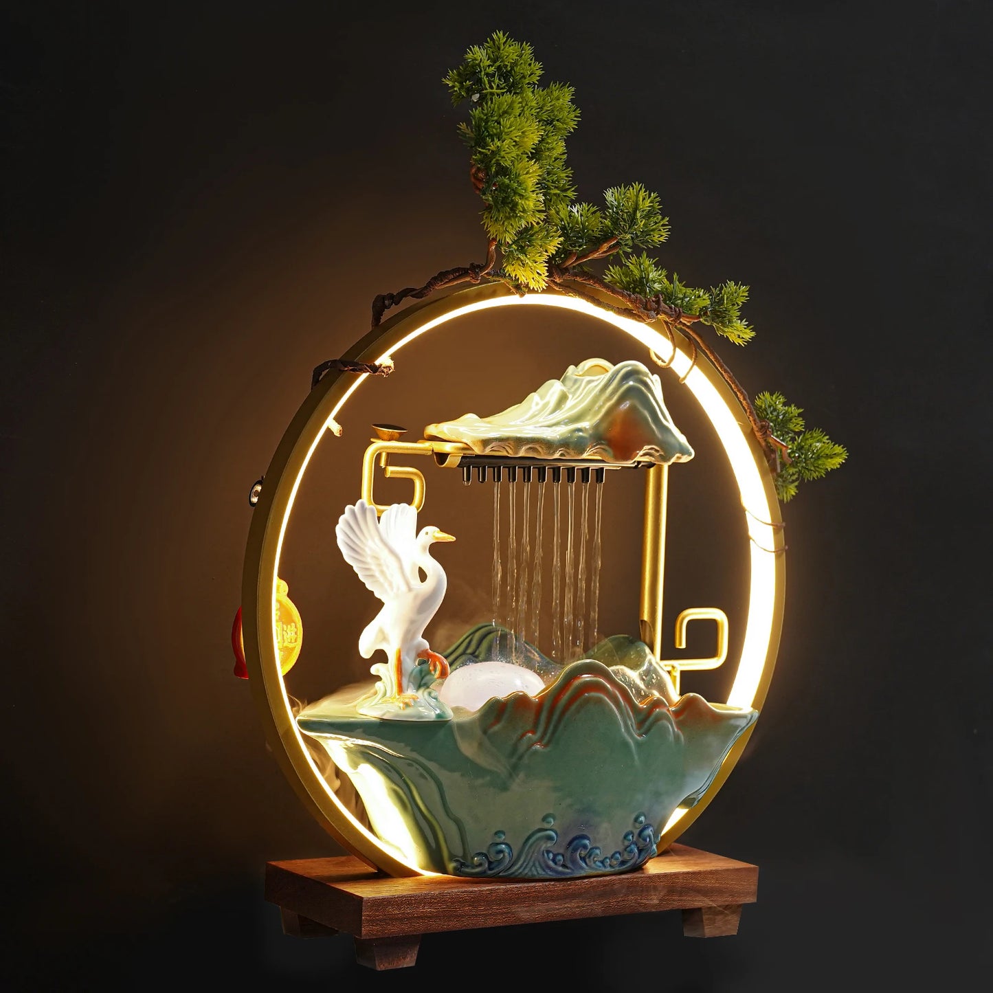 Tabletop Ceramics Water Fountain w/ LED Light, Atomizer