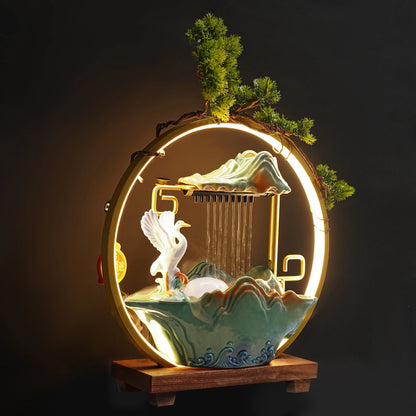 Tabletop Ceramics Water Fountain w/ LED Light, Atomizer
