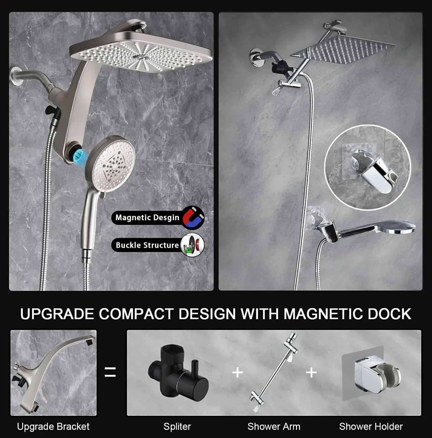 Rain Shower Head, w/Handheld Magnetic Docking Combo